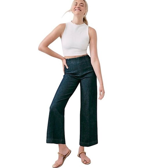 SPANX Denim - NWT Spanx Everywear Zero Waistband Cropped Wide Leg Jeans Raw Indigo Sz XL Reg